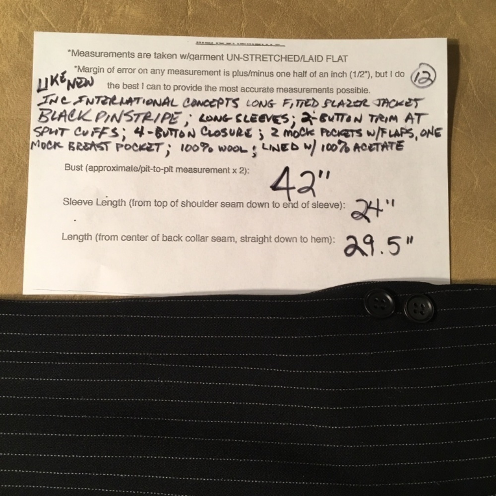 INC INTERNATIONAL CONCEPTS Long Fitted Blazer Jacket, BLACK PINSTRIPE, Size 12 - Picture 8 of 8